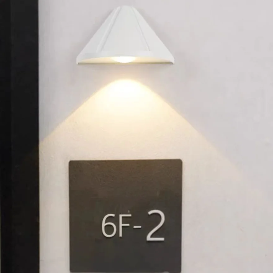 Unusual Metal And Acrylic Conical Outdoor Wall Lamp, Black/ White