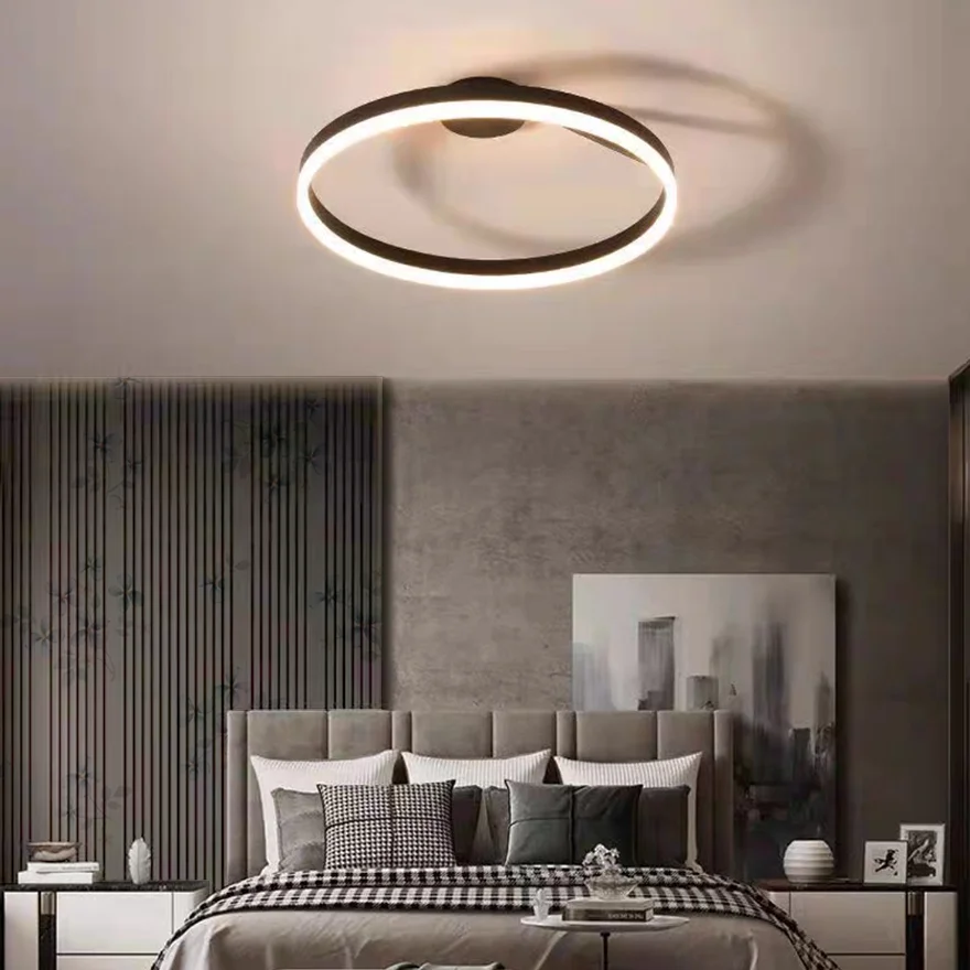 Modern Metal Annular Hallway Ceiling Light, Black/White, Trichromatic Light