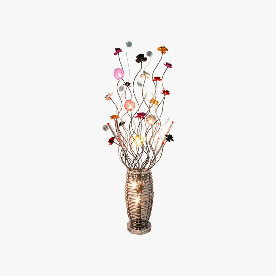 Art Deco Metal  Flower Vase Living Room Floor Lamp, Multicolor