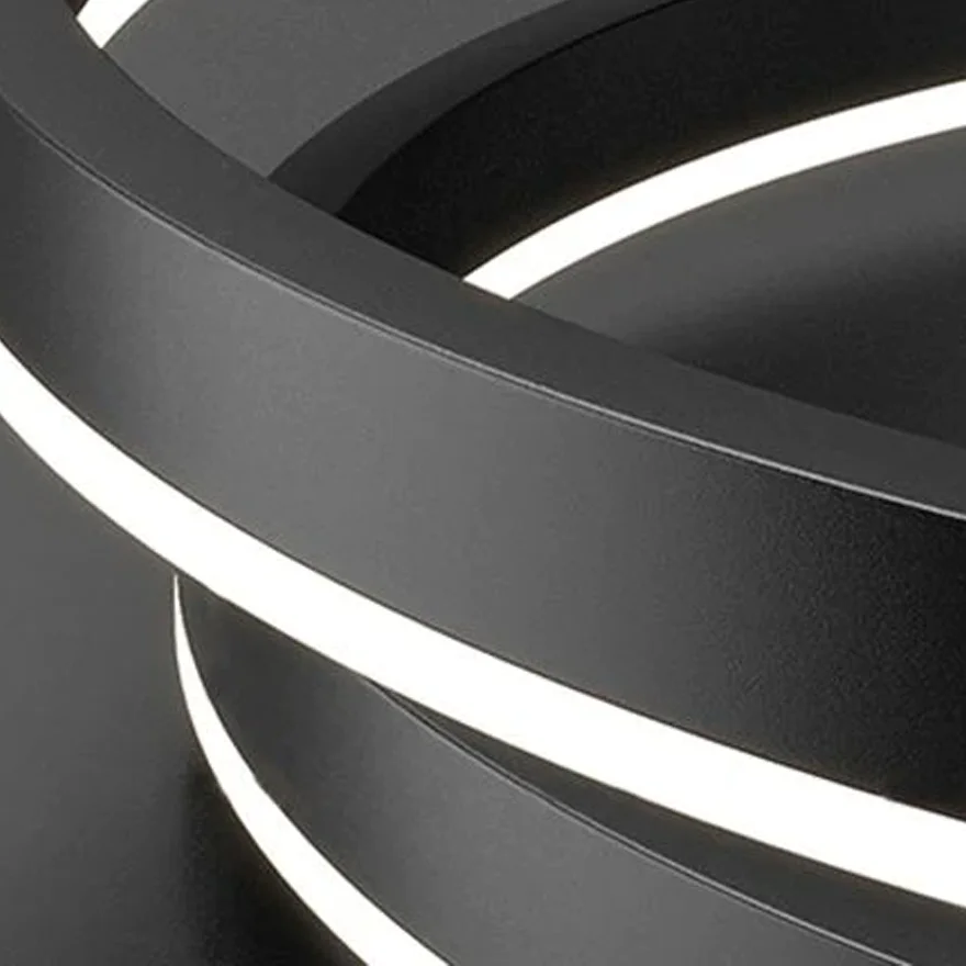 Modern Metal And Acrylic Ring Bedroom Pendant Light, Black, Trichromatic Light