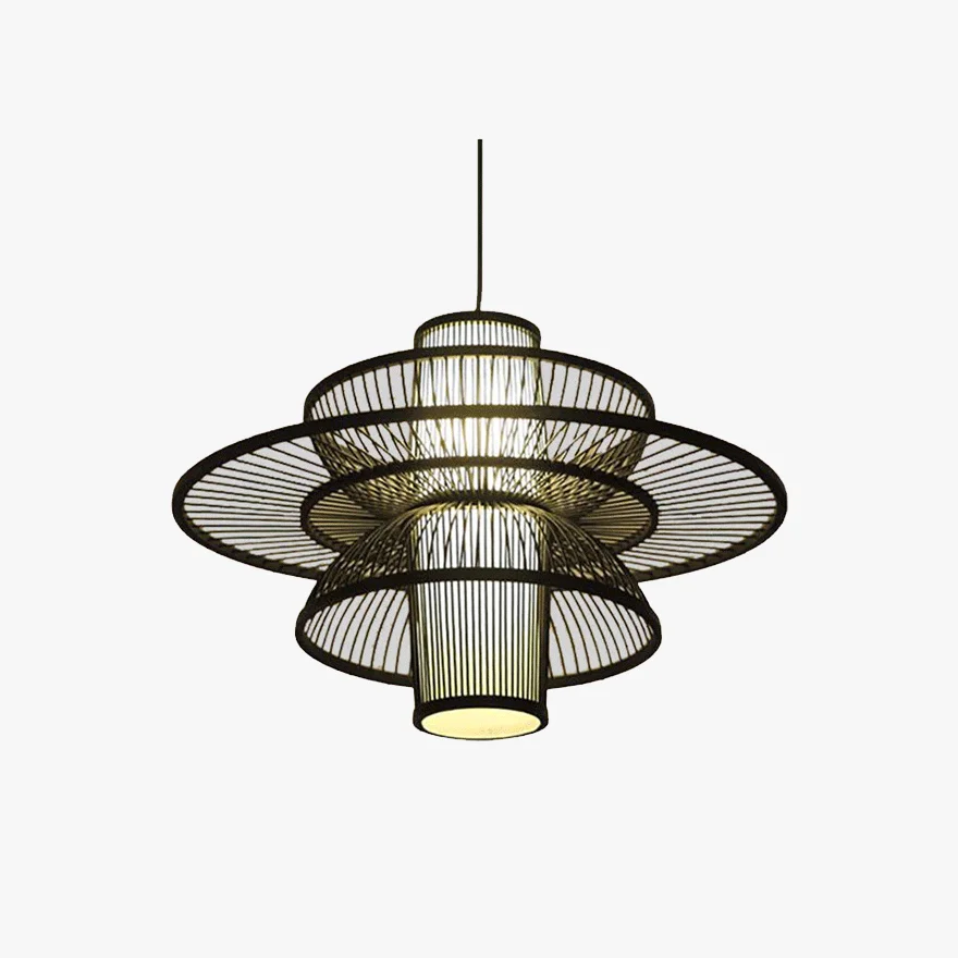 Boho Rattan Lotus-Shaped Study Room Pendant Light, Beige/Black/Brown