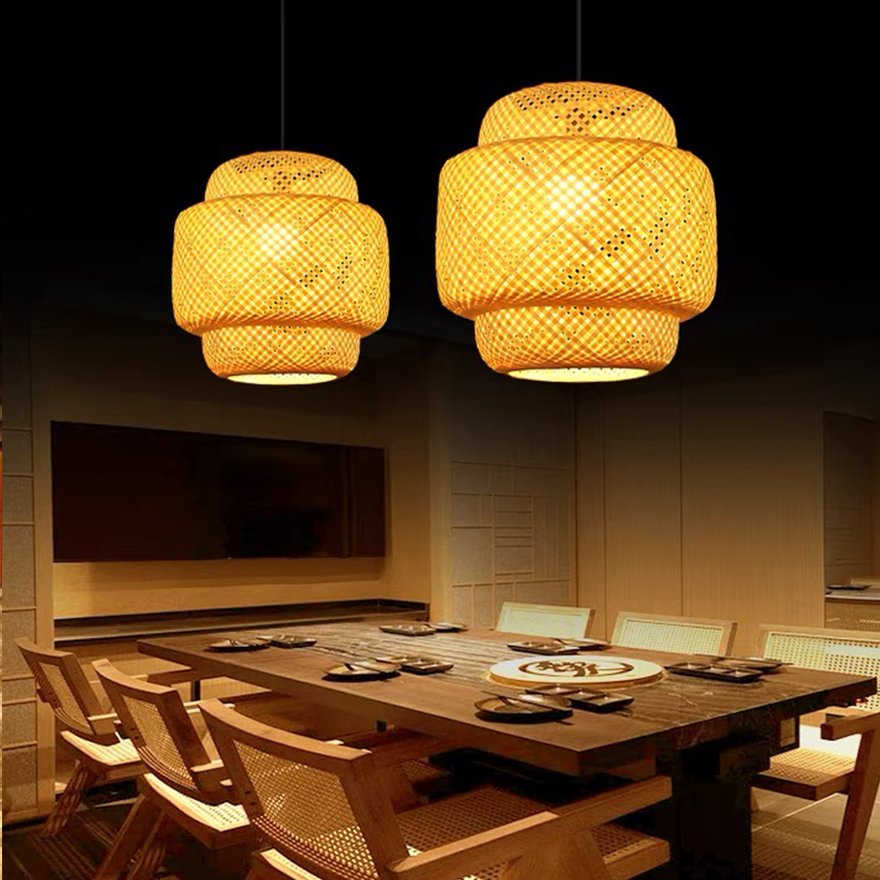 Japanese style Bamboo Cylindrical Study Room Pendant Light, Burlywood