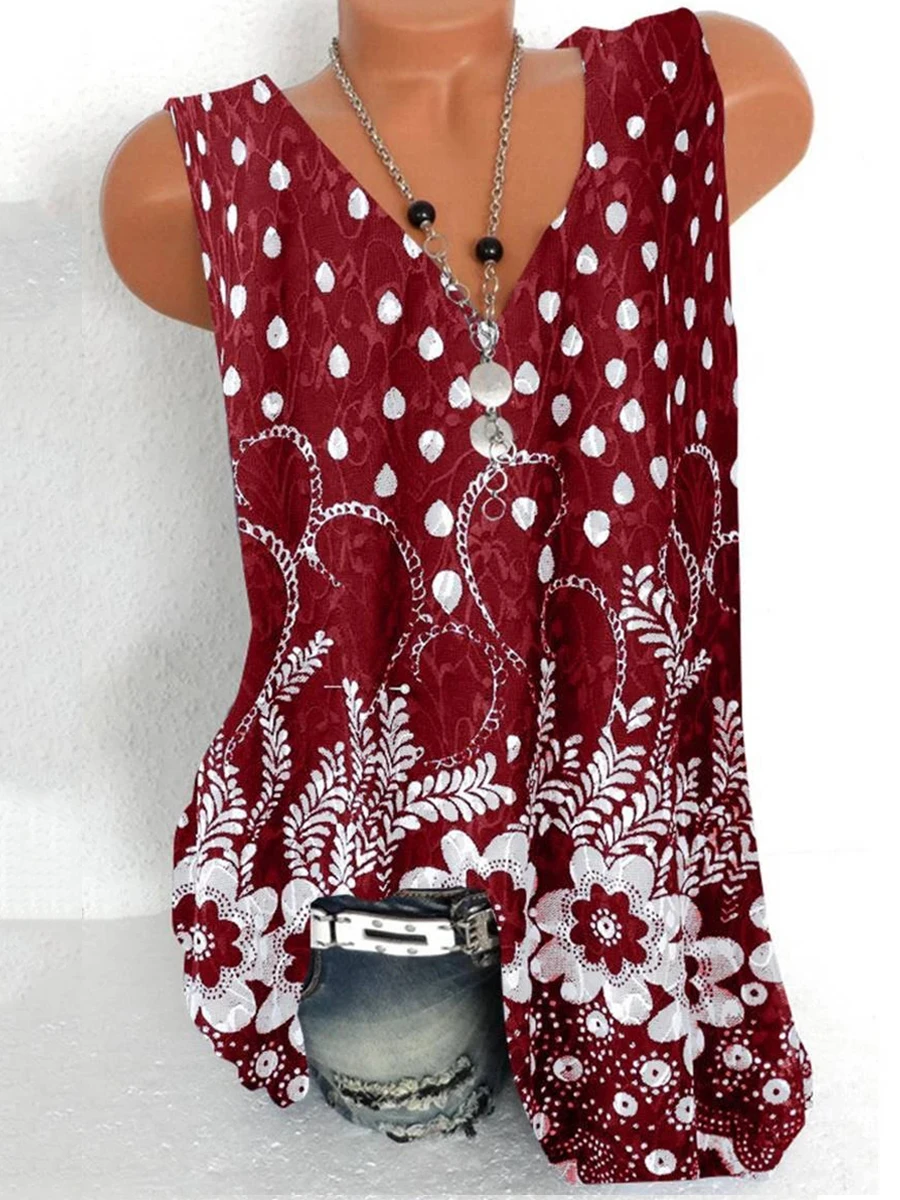 V Neck Printed Sleeveless T-shirt