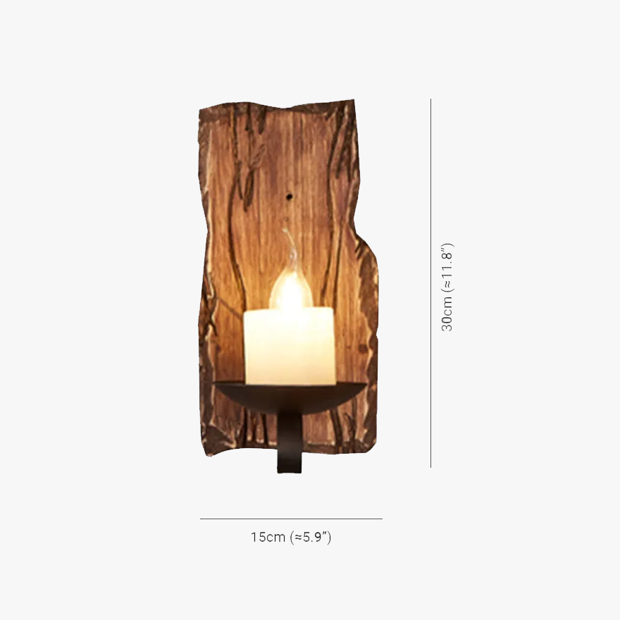 Farmhouse Metal And Wooden Rectangular Candle Living Room Wall Lamps, Natural Wood