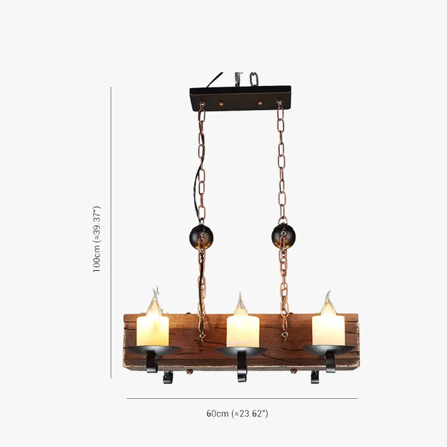 Retro Metal And Wooden Rectangular Dining Room Pendant Light, Walnut