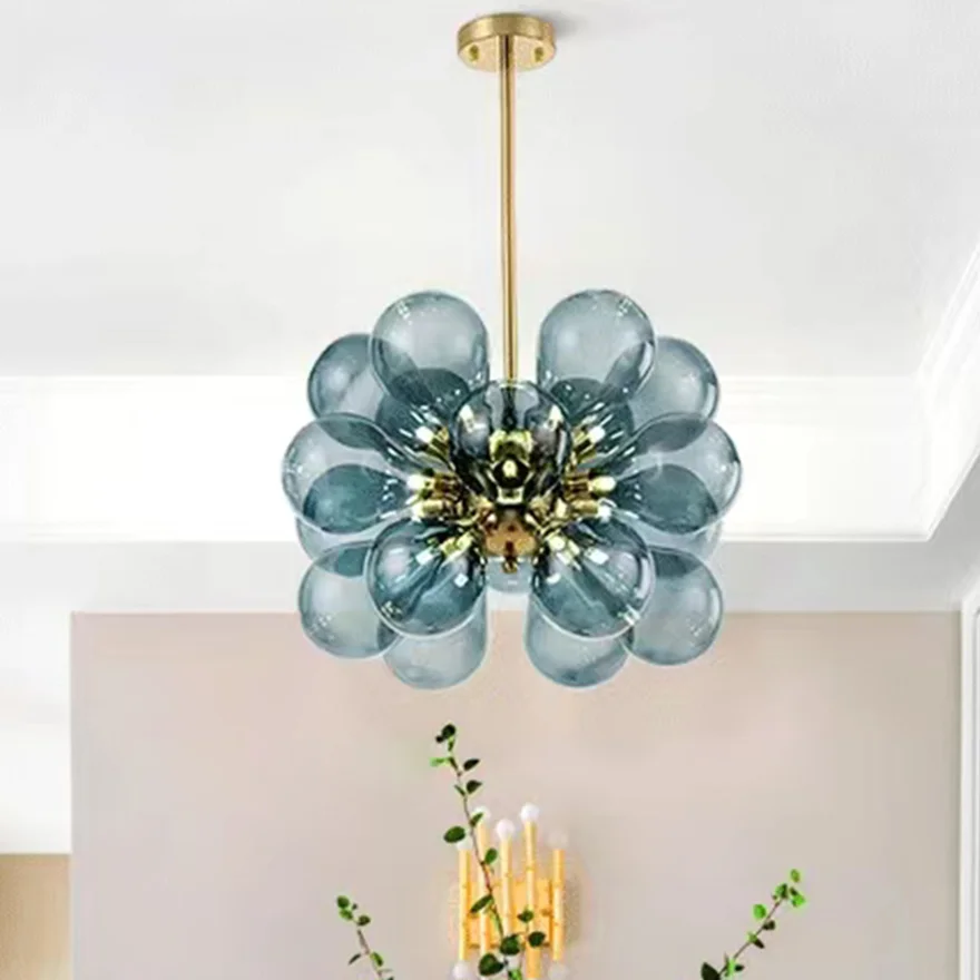 Modern Metal And Glass Bubble Dining Room Pendant Light, Blue/Purple/White