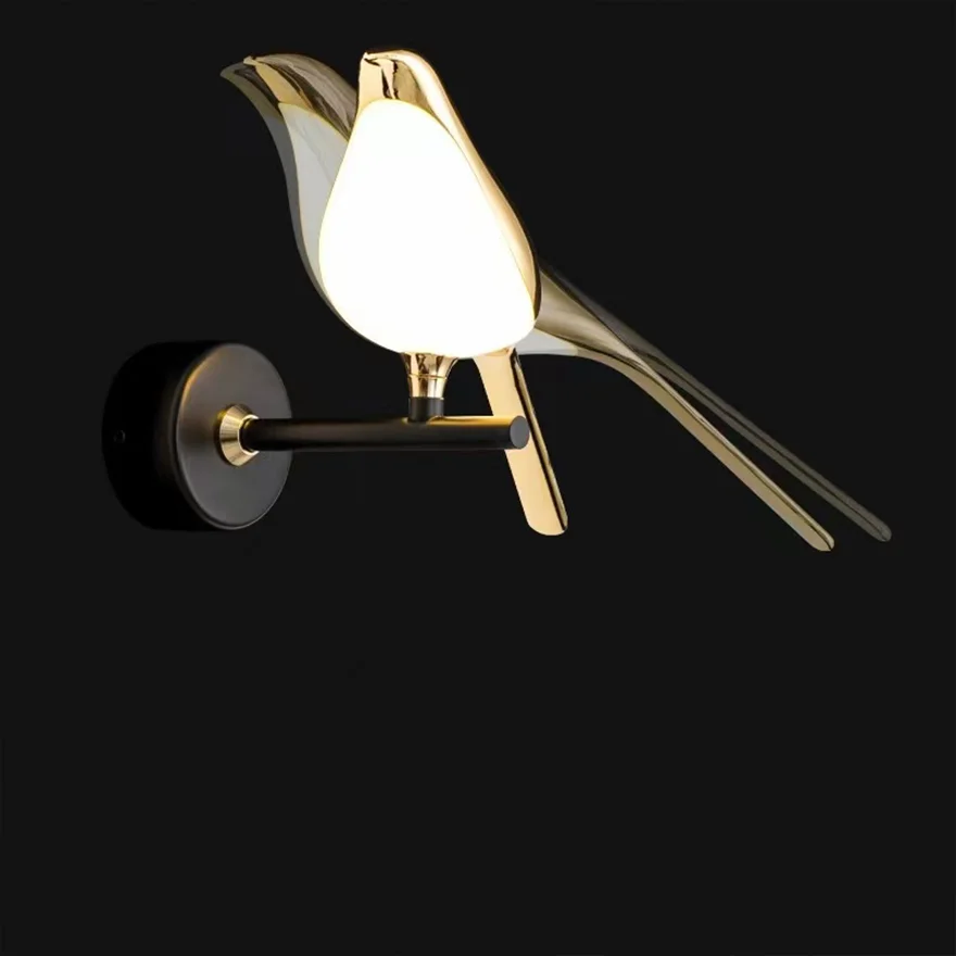 Art Deco Metal And Acrylic Magpie Bird Bedroom Wall Lamp, Gold