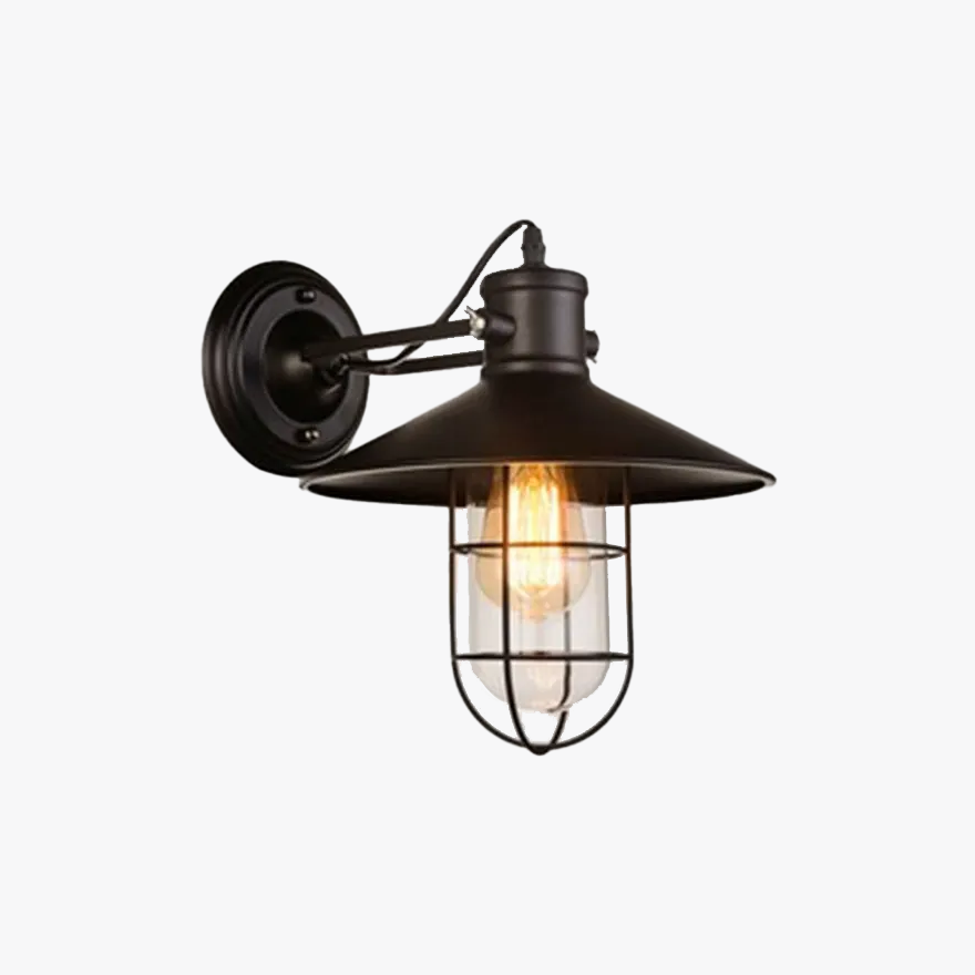 Industrial Metal Lantern Dining Room Wall Lamp, Black