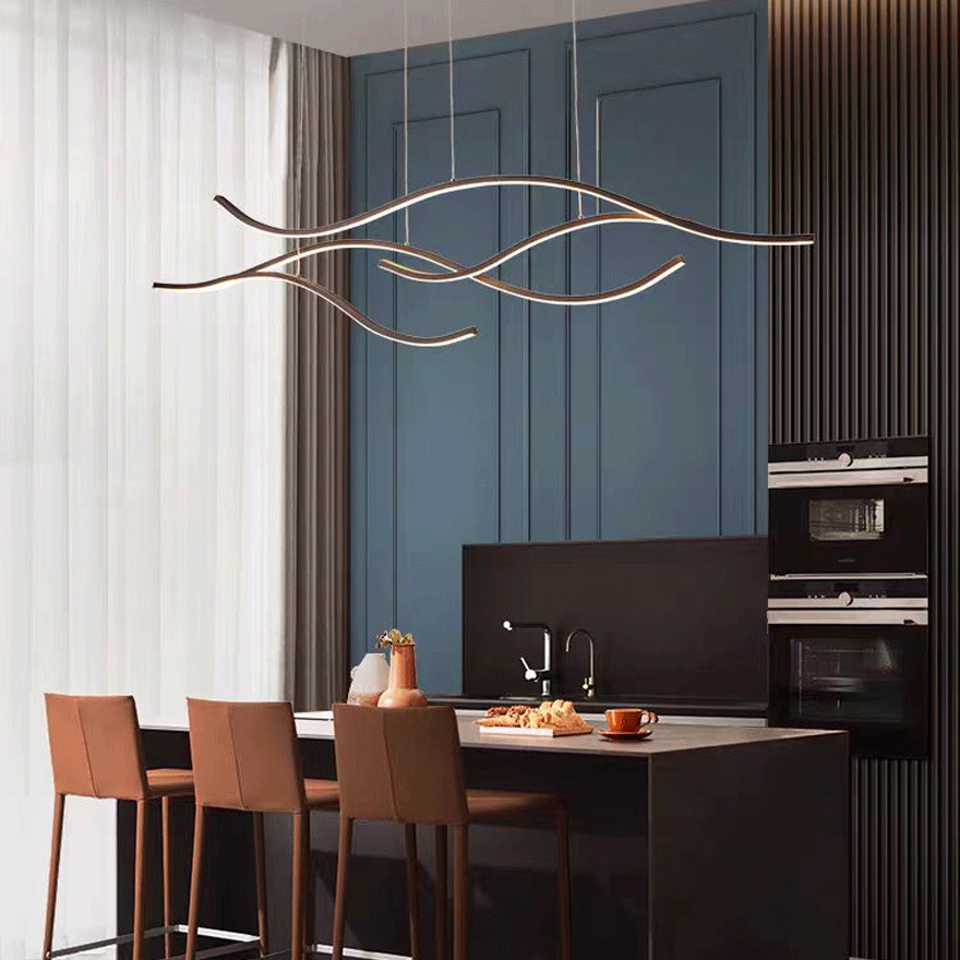 Minimalist Metal Linear Kitchen Island Chandelier Pendant Light, Black/Gold