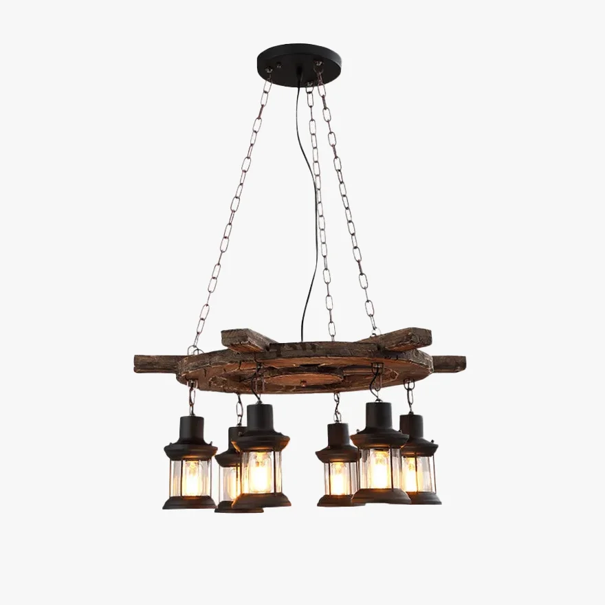 Rustic Metal And Wooden Rudder Dining Room Pendant Light, Natural Wood