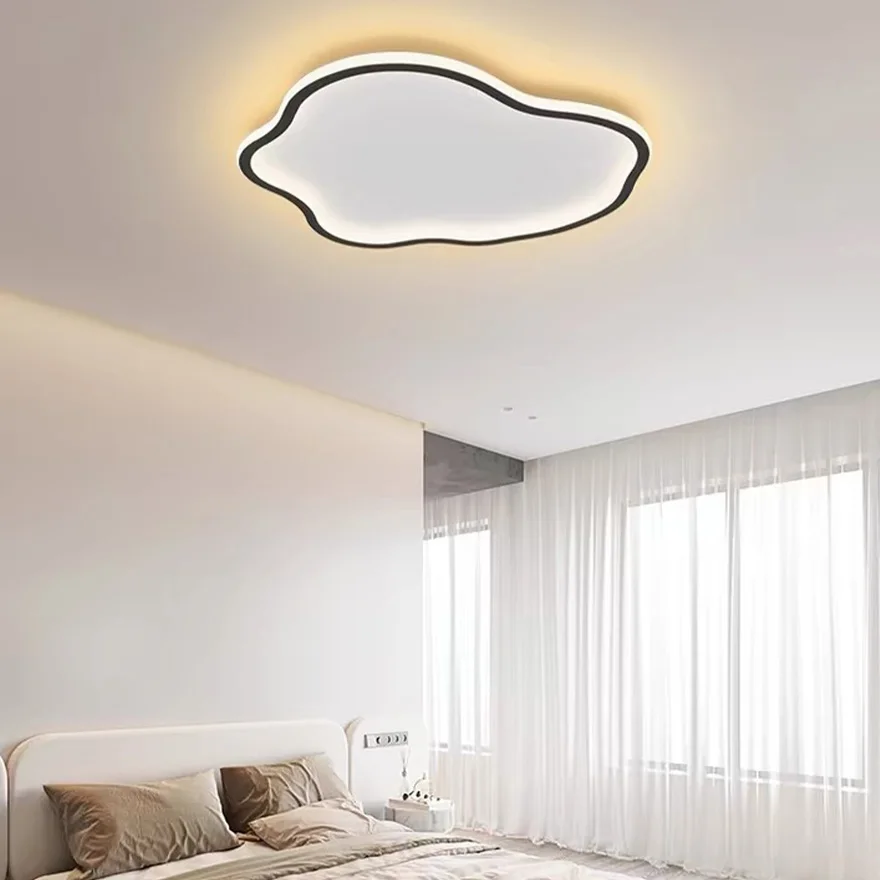 Designer Metal And Acrylic Uneven Bedroom Ceiling Light, Black/White, Trichromatic Light