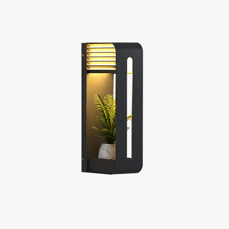 Modern Metal And Modern Rectangular Outdoor Wall Lamp, Log Color, Black