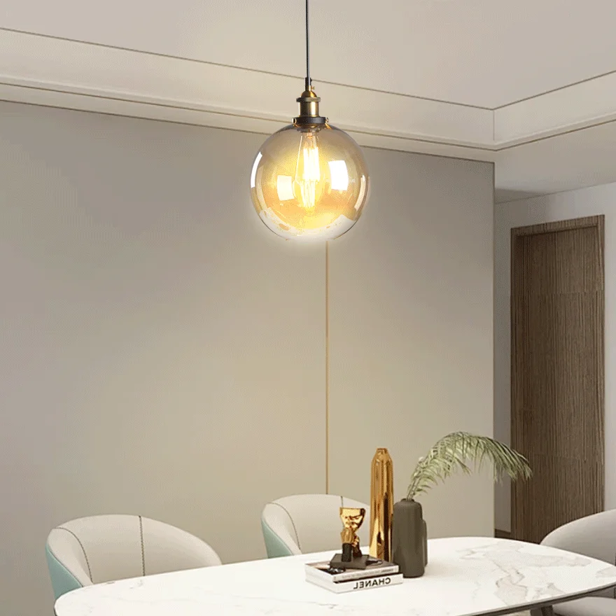 Modern Metal And Glass Geometric Kitchen Pendant Light, Clear/Amber/Smoke Grey