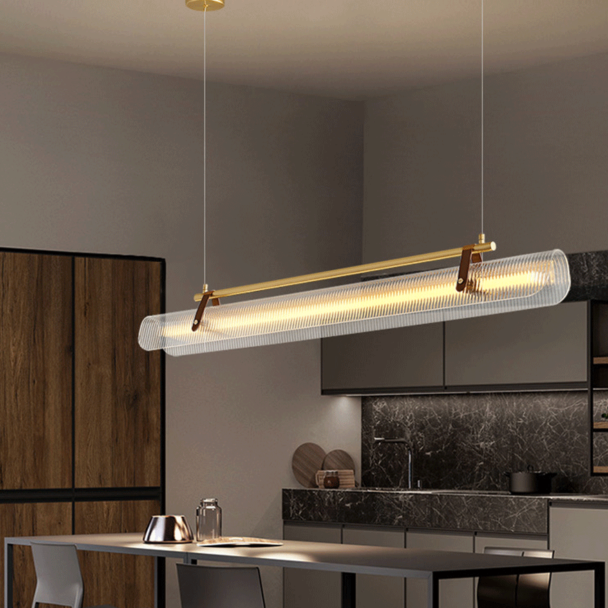 Modern Metal And Acrylic Strip Study Room Pendant Light, Black/Gold, Trichromatic Light