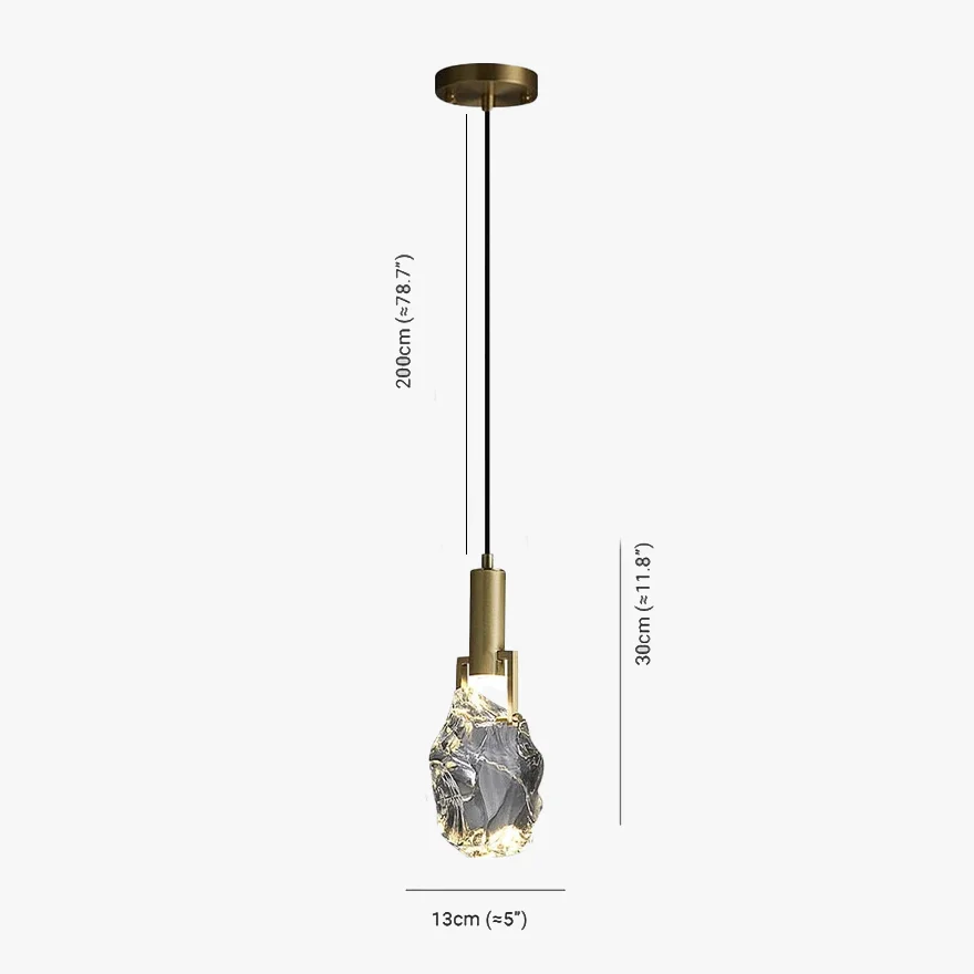 Modern Metal And Crystal Uneven Bedroom Pendant Light, Brass