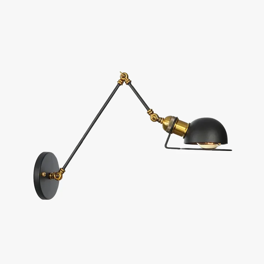 Industrial Metal Hooded Living Room Wall Lamp, Black/Gold-Black