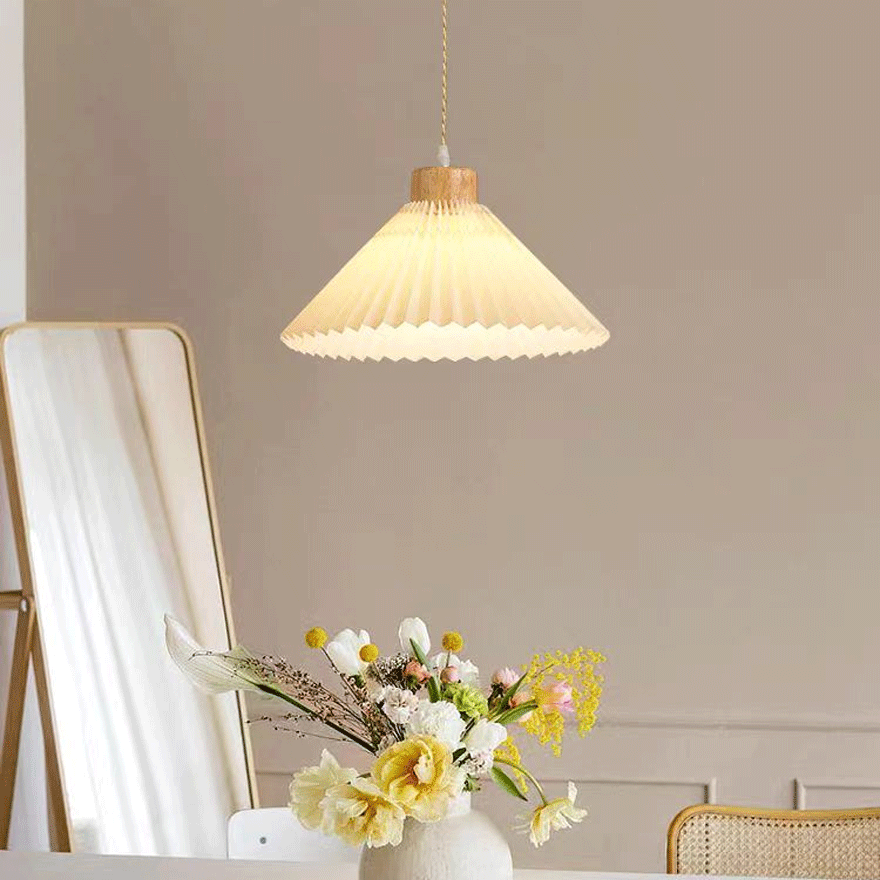 Modern Wooden And Acrylic Conical Kitchen Pendant Light, White, Trichromatic Light