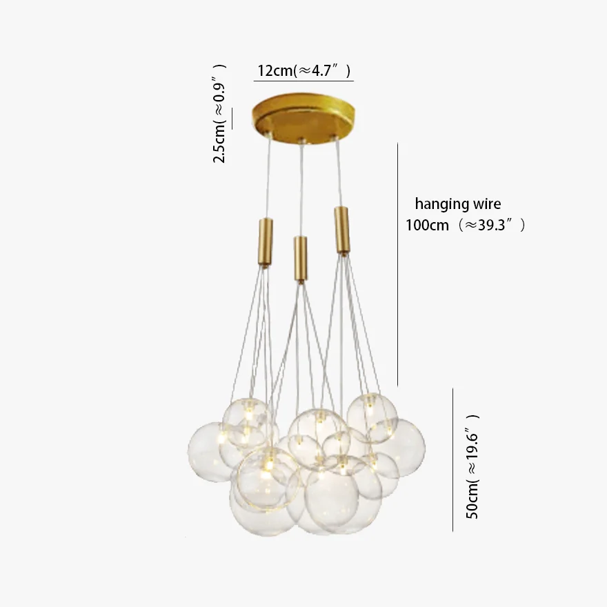 Designer Metal And Glass Bubble Dining Room Ceiling Light, Gold