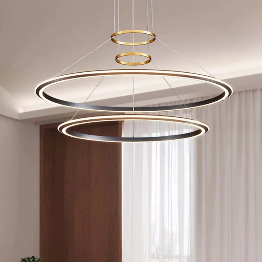 Modern Metal And Acrylic Ring Dining Room Pendant Light, Black