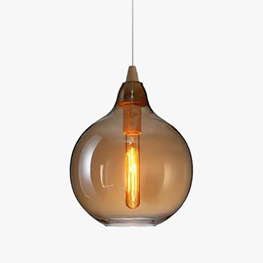 Modern Metal And Glass Drum Bedroom Pendant Light, Amber