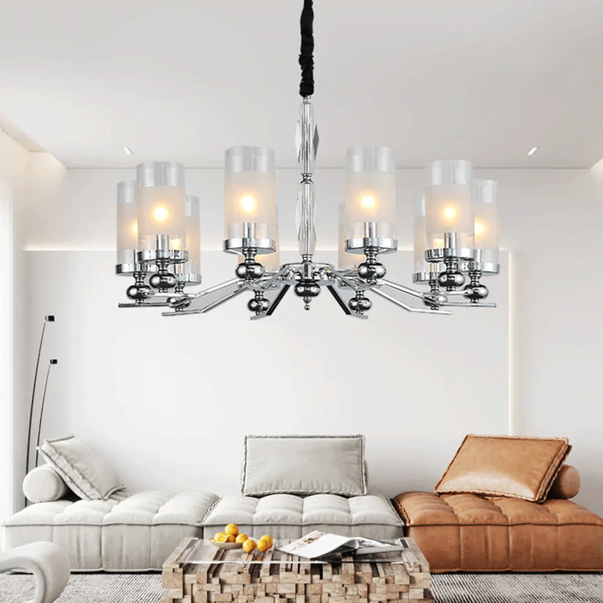 Vintage Metal And Glass Cylindrical Bedroom Chandelier Pendant Light, Silver