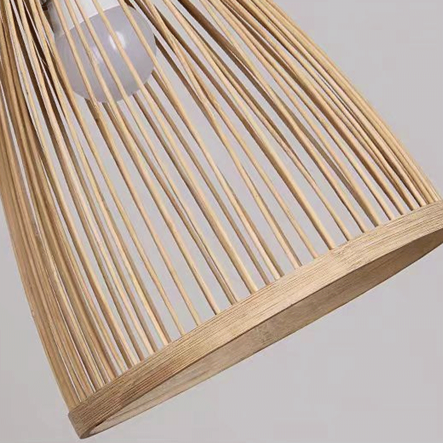 Boho Bamboo And Wooden Conical Dining Room Pendant Light, Beige