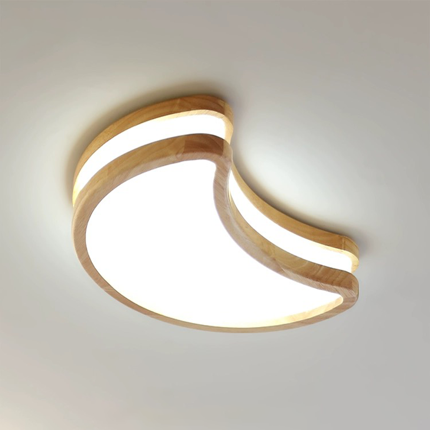 Art Deco Wooden And Acrylic Clouds Children's Room Ceiling Light, Burlywood, Trichromatic Light