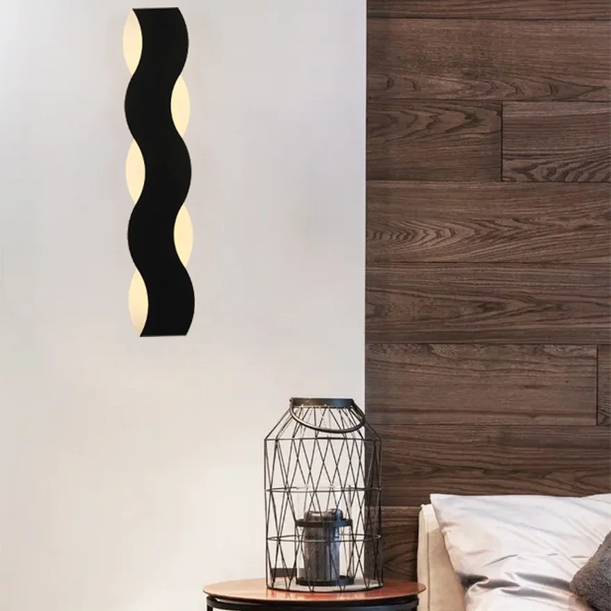 Modern Metal Wave Bedroom Wall Lamp, Black/White