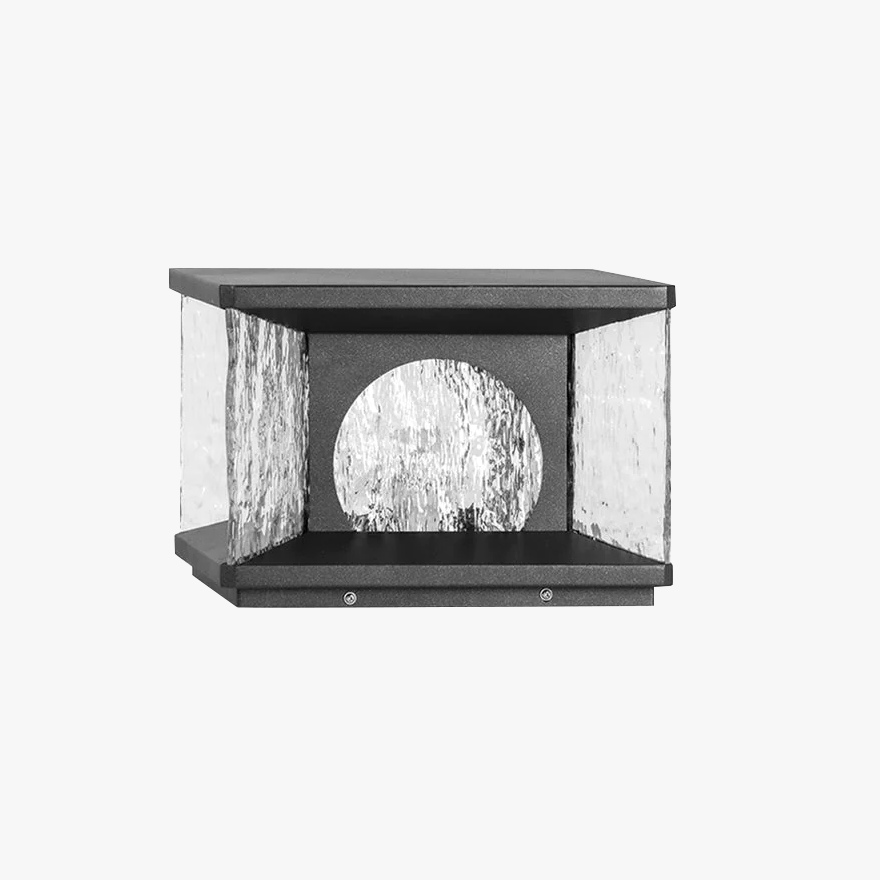 Art Deco Metal And Glass Square Garden Outdoor Pillar Light, Black