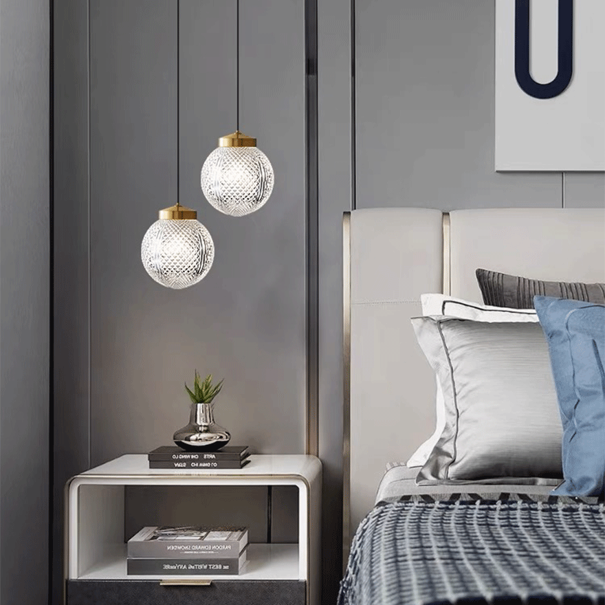 Nordic Metal Circle Glass Bedroom Pendant Light, Gold