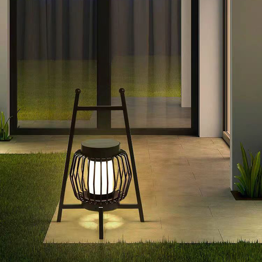 Designer Metal Cylindrical Outdoor Floor Lamp, Black