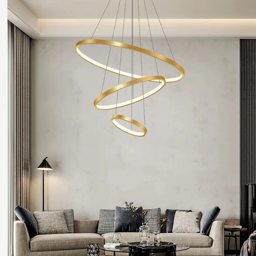 Modern Metal Ring Kitchen Pendant Light, White/Black/Gold