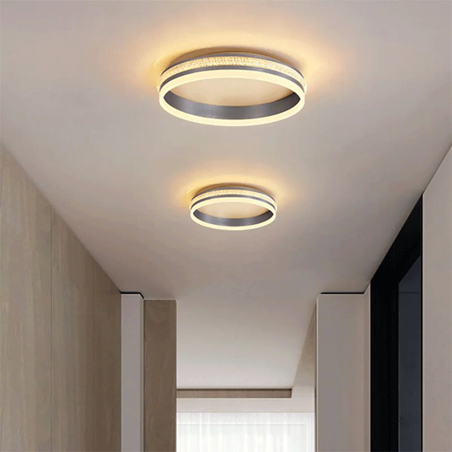 Modern Metal And Acrylic Ring Bedroom Ceiling Light, Grey, Trichromatic Light