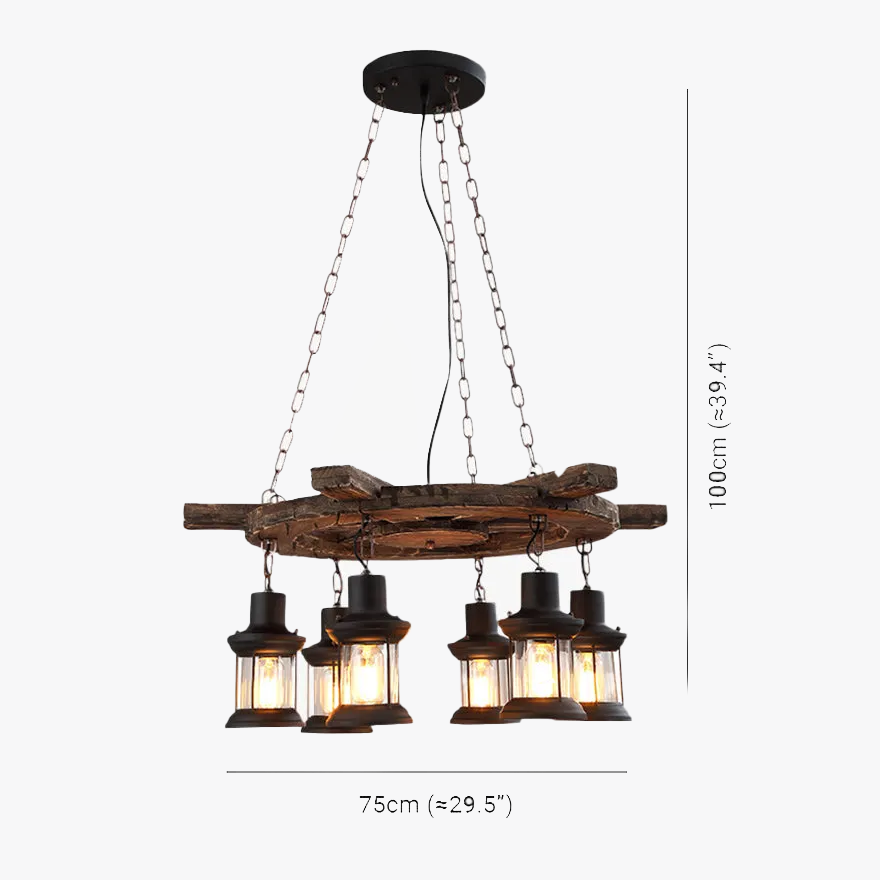 Rustic Metal And Wooden Rudder Dining Room Pendant Light, Natural Wood