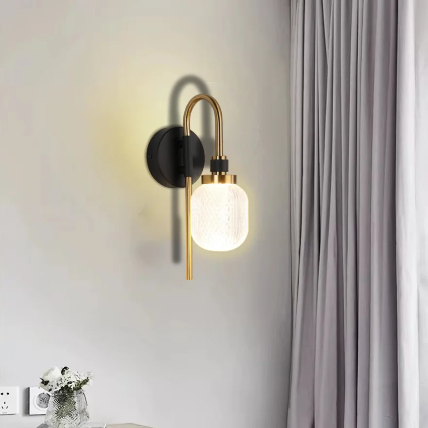 Modern Metal Lantern Bedside Wall Lamp, Gold