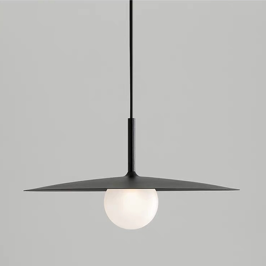 Minimalist Metal And Glass Hooded Study Room Pendant Light, Black/Grey/White