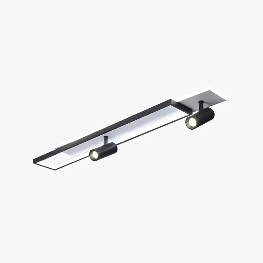 Modern Metal And Acrylic Rectangular Study Room Ceiling Light, Black, Trichromatic Light