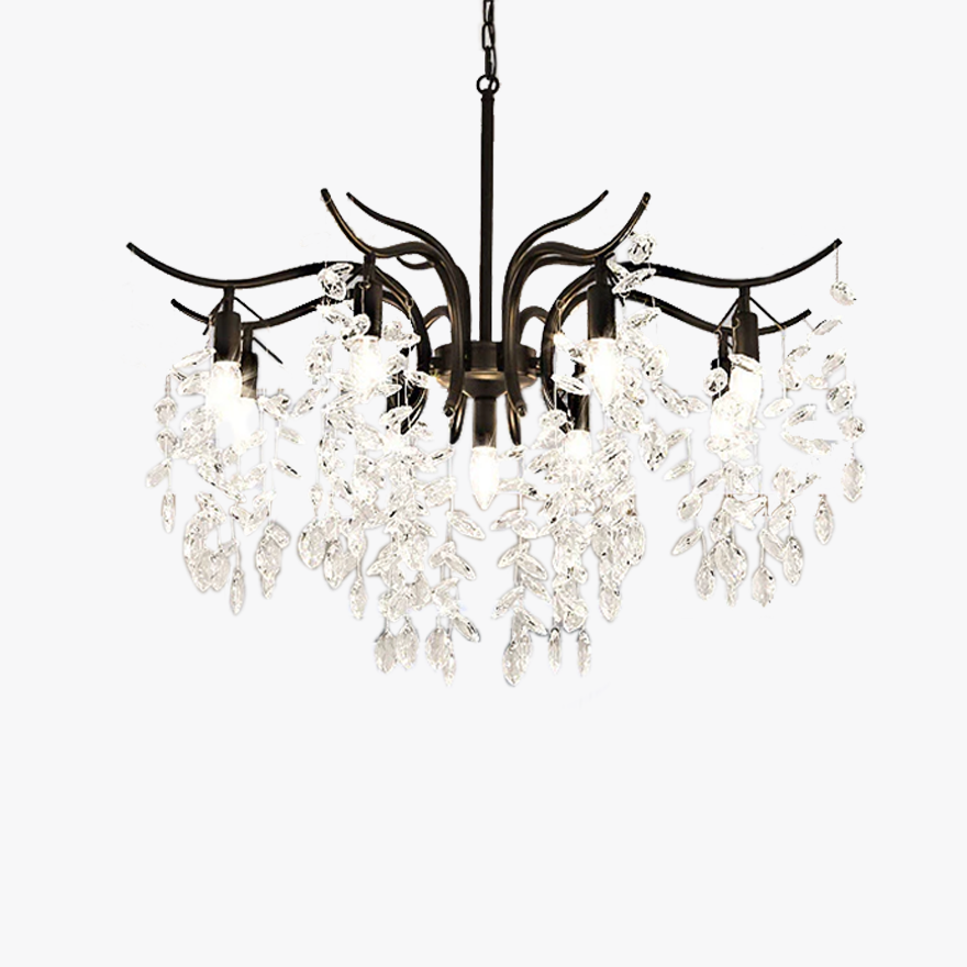 Royal Copper And Crystal Cluster Living Room Chandelier Pendant Light, Black/Gold