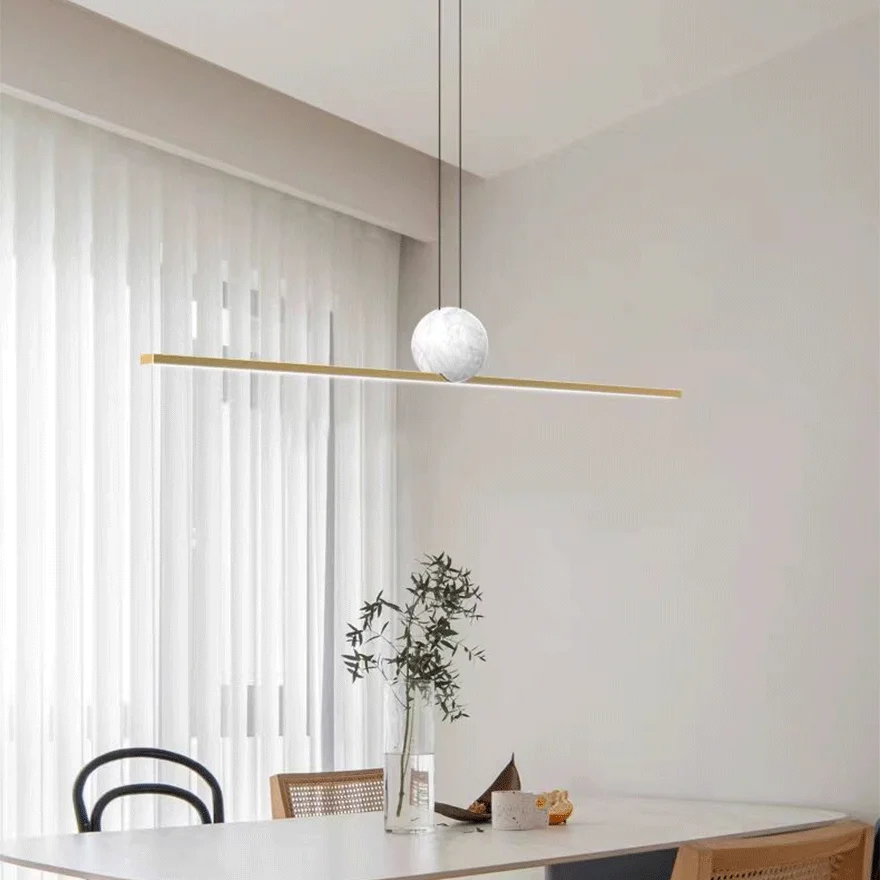 Modern Metal And Marble Linear Study Room Pendant Light, Black/Gold