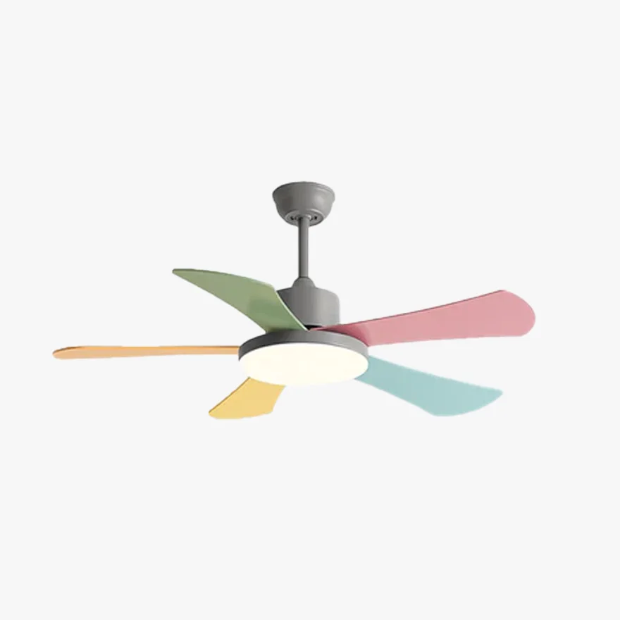 Art Deco Metal And Acrylic Round Study Room Ceiling Fan with Light, Green/Grey/Pink/White