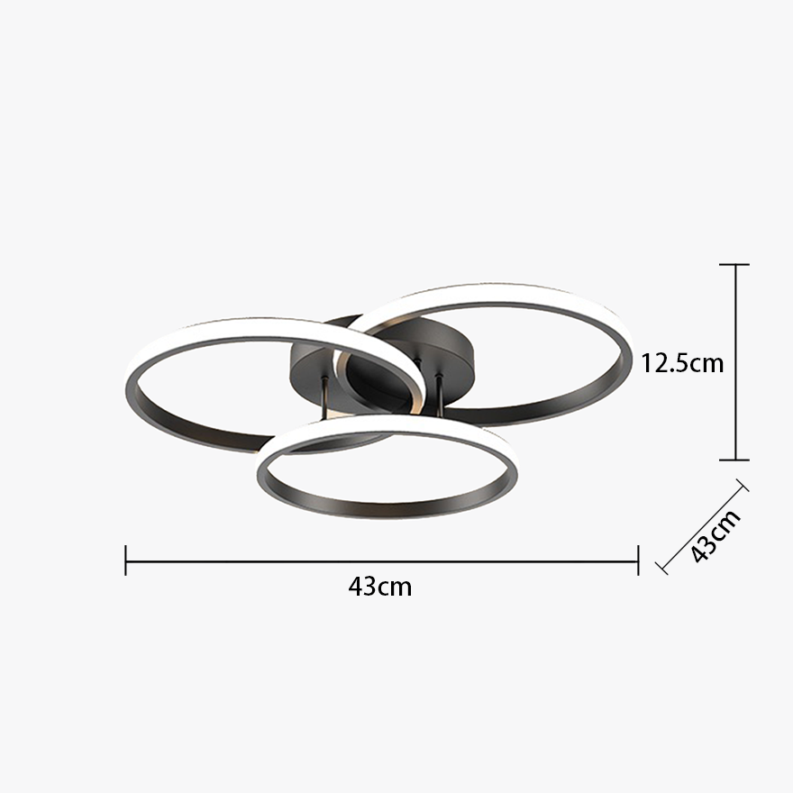 Modern Metal And Acrylic Ring Living Room Ceiling Light, Black/White, Trichromatic Light