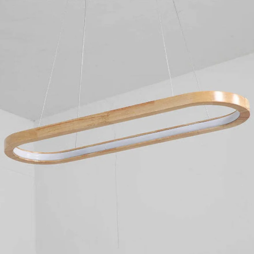 Modern Wooden And Acrylic Annular Dining Room Pendant Light, Natural Wood