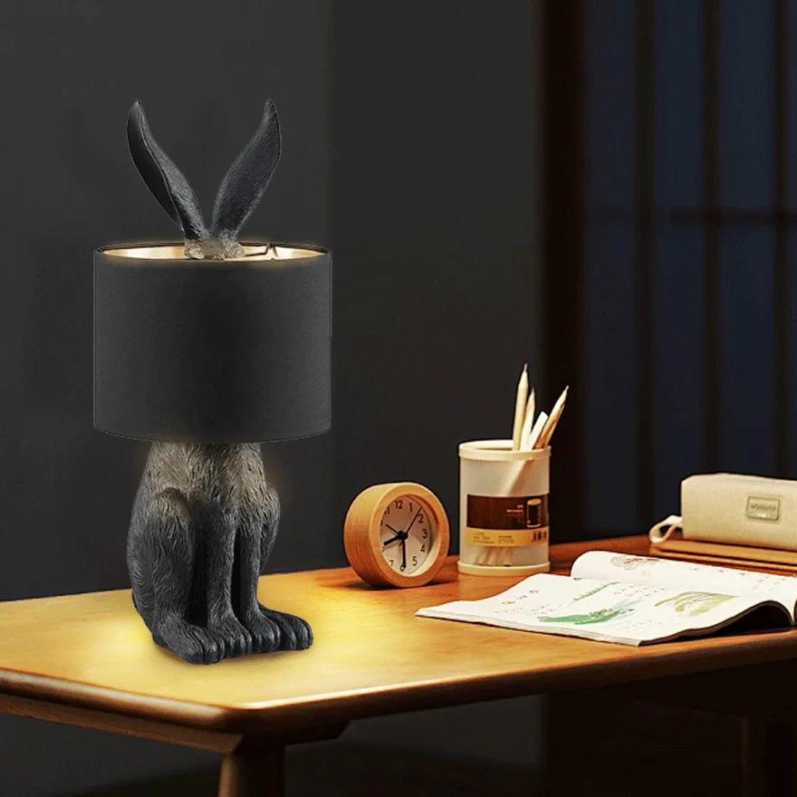 Rabbit Table Lamp hite Resin Nightstand Light for Study Room Office