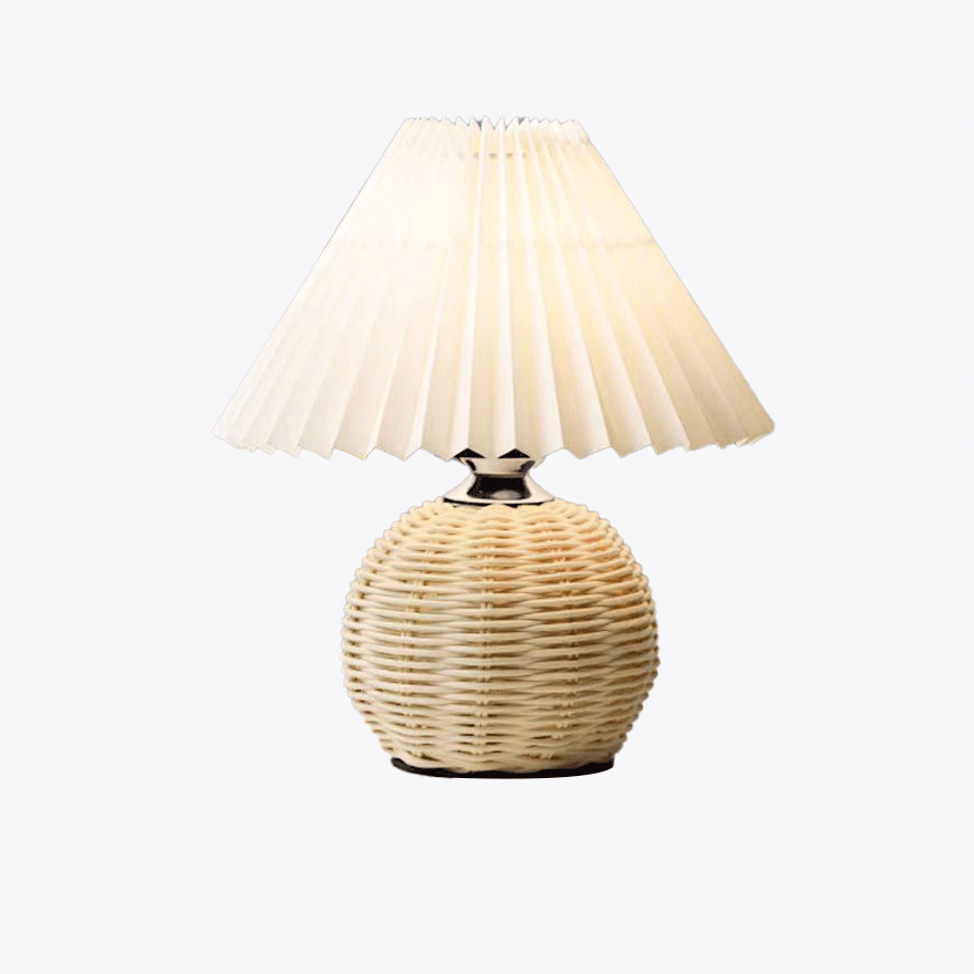 Classical Ceramic, Rattan, Wood Fabric Geometric Living Room Table Lamp, White/Burlywood | Liiffy