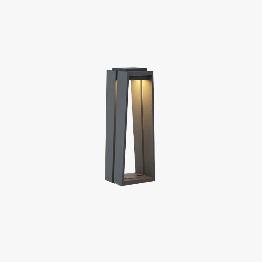 Designer Metal And Acrylic Square Garden Outdoor Pillar Light, Natural Wood