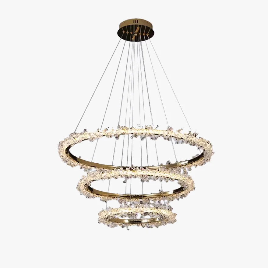 Royal Metal And Crystal Annular Living Room Chandelier Pendant Light, Gold