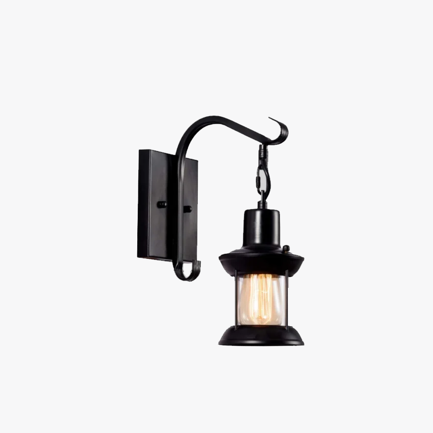 Industrial Glass Lantern Bedroom Wall Lamp, Black/Bronze