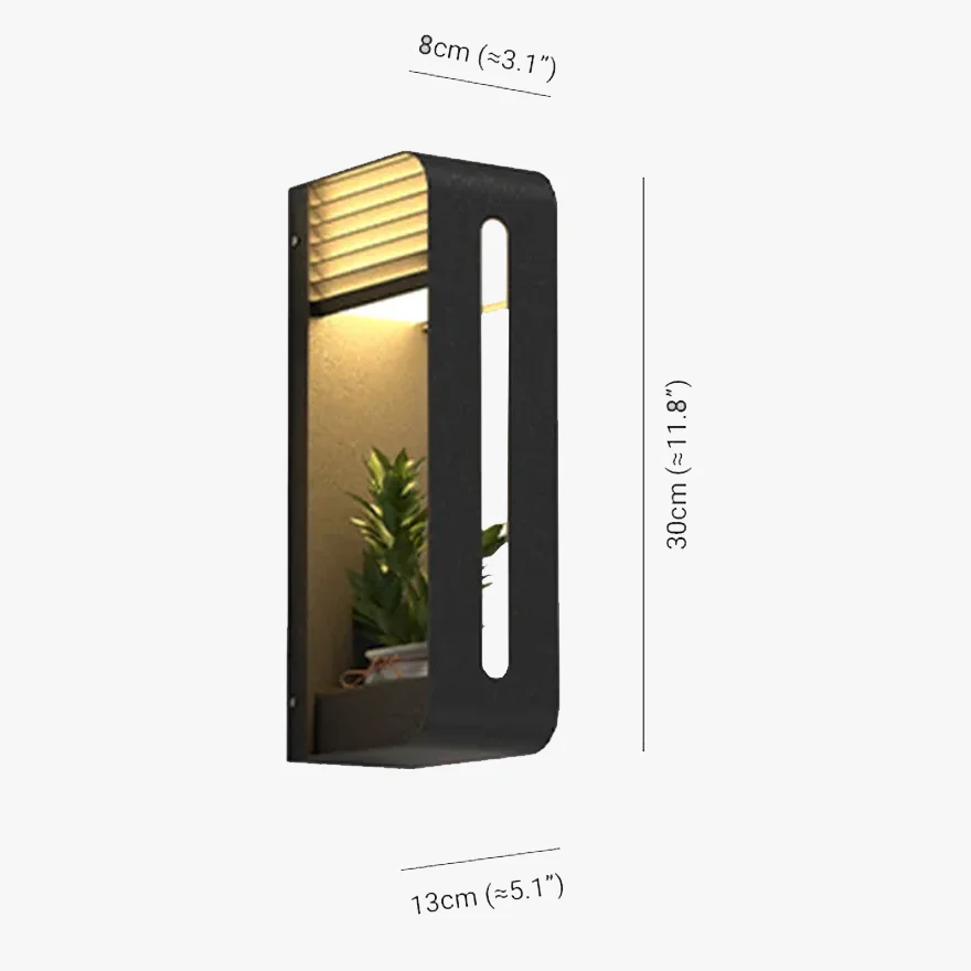 Modern Metal And Modern Rectangular Outdoor Wall Lamp, Log Color, Black