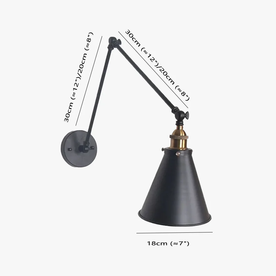 Unusual Metal Conical Adjustable Bathroom Wall Lamp, Black/White