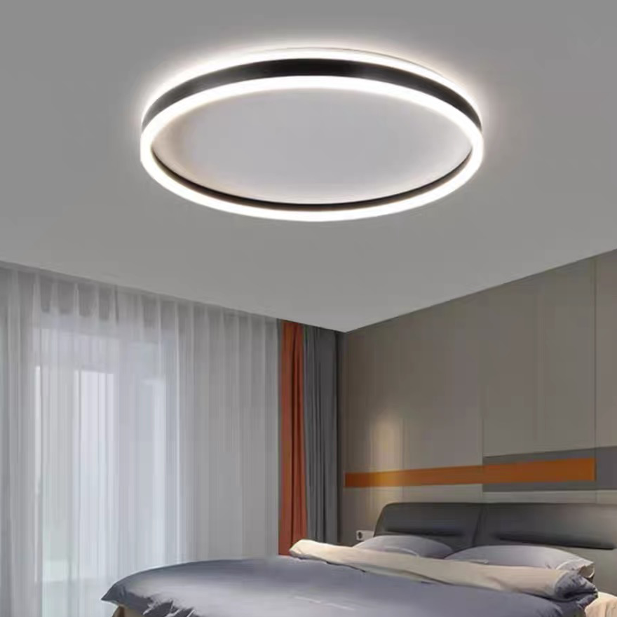 Minimalist Metal And Acrylic Annular Children's Room Ceiling Light, Black/White, Trichromatic Light